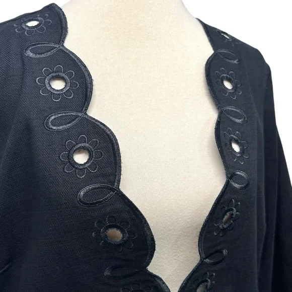 Bob Mackie Art To Wear Black Cotton Floral Eyelet Tie Waist Jacket Womens Large - Picture 3 of 11